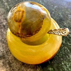 Salt Shaker With Lid From Natural Green Onyx Stone $ Small Silver Serving Spoon